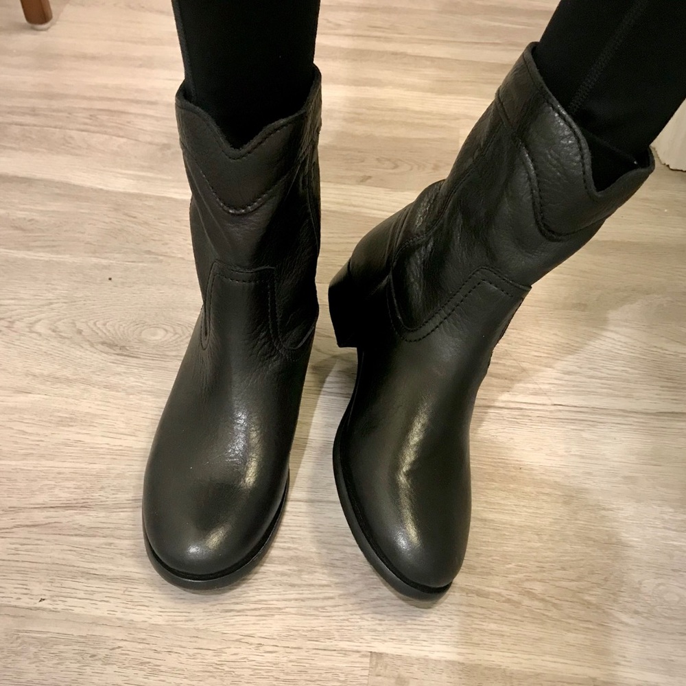 Frye Cara Rope Black Leather Casual Short Boots